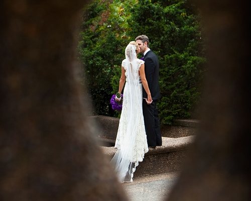 picture of bride and groom kissing