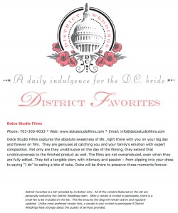 Dolce listed In District Weddings as a 'District Favorite for 2013'